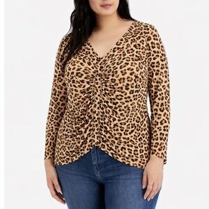 INC International Concepts Leopard Print Ruched Blouse